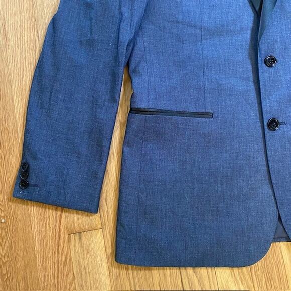Express Photographer Tuxedo Blazer Blue Black Men 40R Slim Fit Satin Lapel - Picture 3 of 12